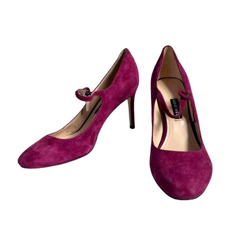 Nine West Wndaphne Daphne Fuchsia Leather Suede Heels Mary Jane Pumps EUC 6.5M